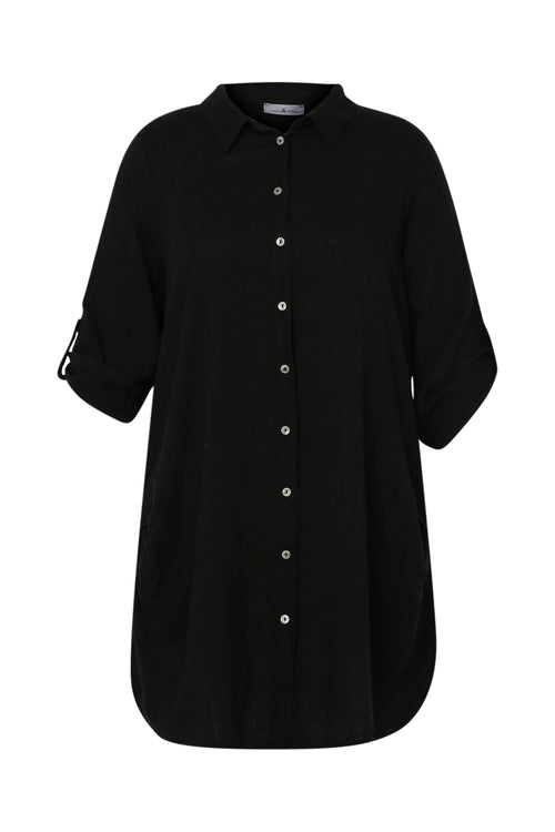 Effen lange linnen en viscose blouse-Paprika-10