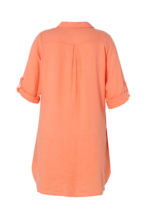 Effen lange linnen en viscose blouse-Paprika-11