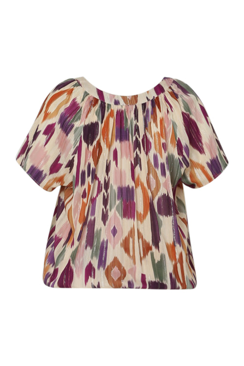 Blouse van viscose met grafische print en lurex-Paprika-11