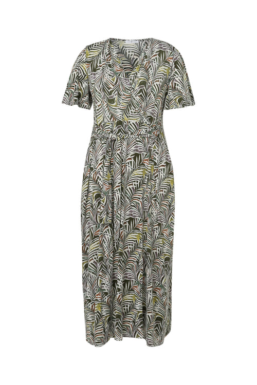 Lange jurk met bladerenprint-Paprika-10