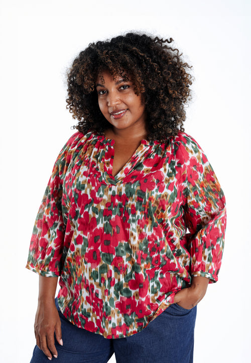 Blouse en coton imprimé floral-Paprika-1