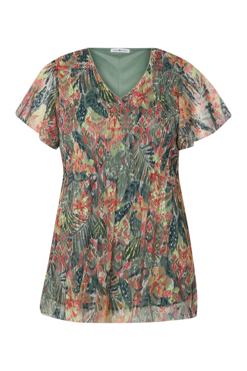 Plissé kanten tuniek met bloemenprint-Paprika-10