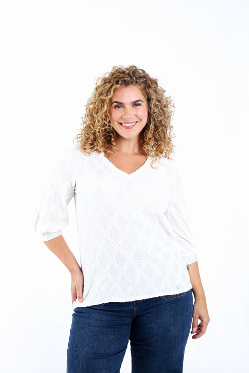 T-shirt uni avec motifs losanges en relief-Paprika-1