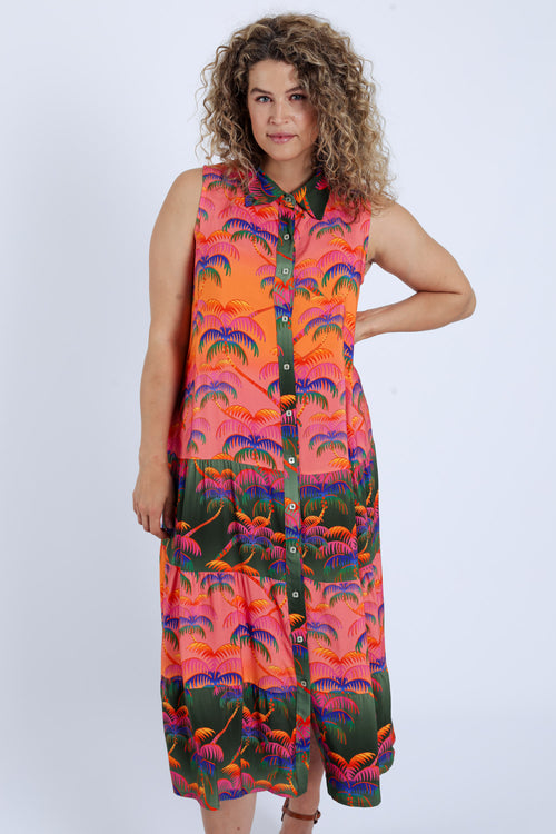 Robe en viscose imprimé palmiers-Paprika-1