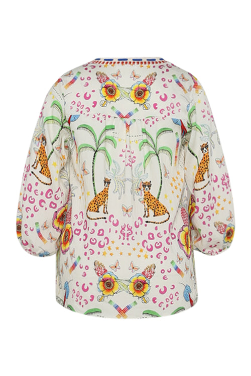 Blouse van viscose met tijger- en bloemenprint-Paprika-11