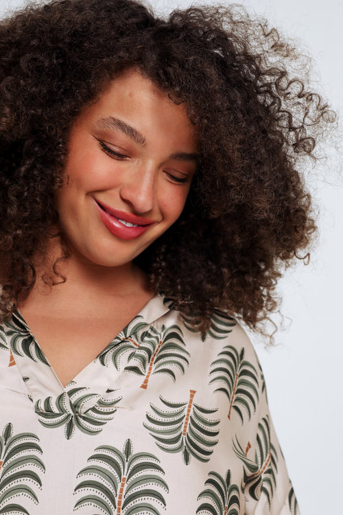 Blouse van viscose met palmprint-Paprika-3