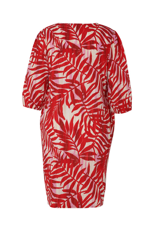 Jurk van viscose met bladenprint-Paprika-11