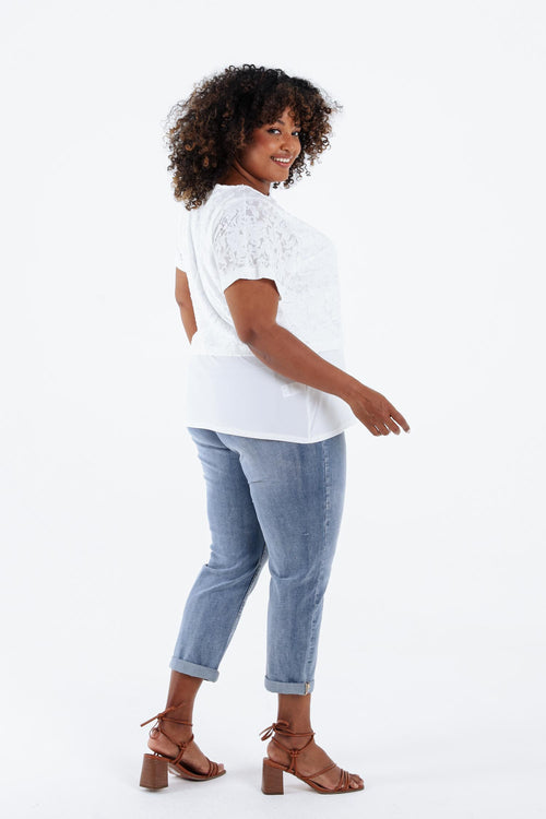 T-shirt 2 in 1 uni in geperforeerde stof-Paprika-2