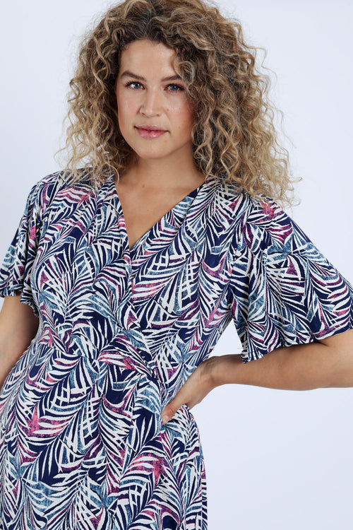Lange jurk met bladerenprint-Paprika-6