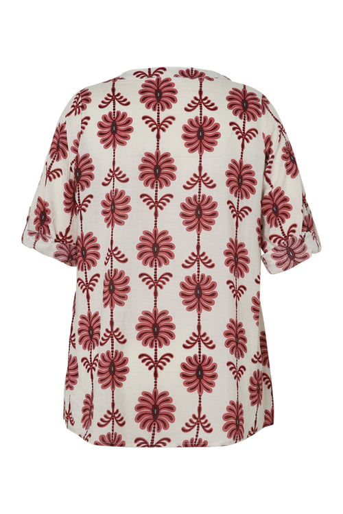 Blouse met opengewerkt detail en tweekleurige print-Paprika-11
