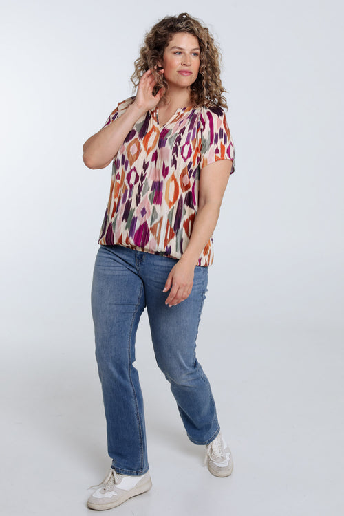 Blouse van viscose met grafische print en lurex-Paprika-8