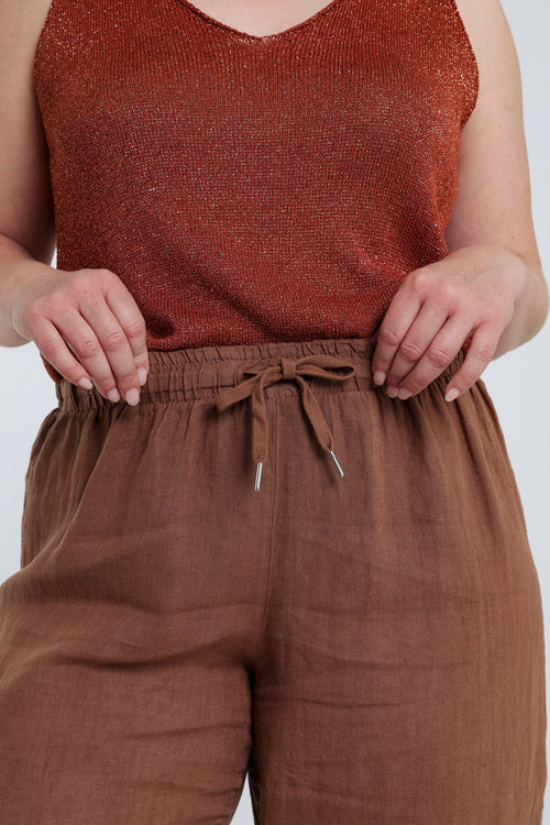 Effen linnen broek-Paprika-6