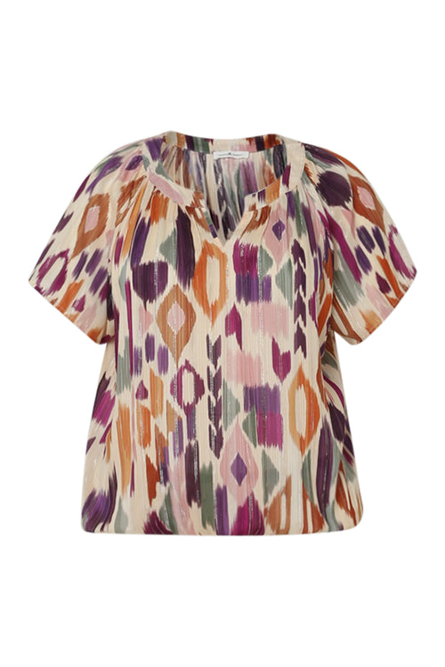 Blouse van viscose met grafische print en lurex-Paprika-10