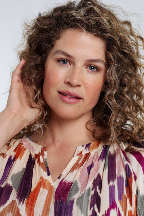 Blouse van viscose met grafische print en lurex-Paprika-3