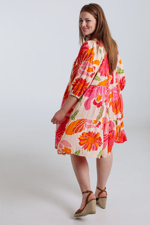Korte jurk van viscose met bloemenprint-Paprika-8