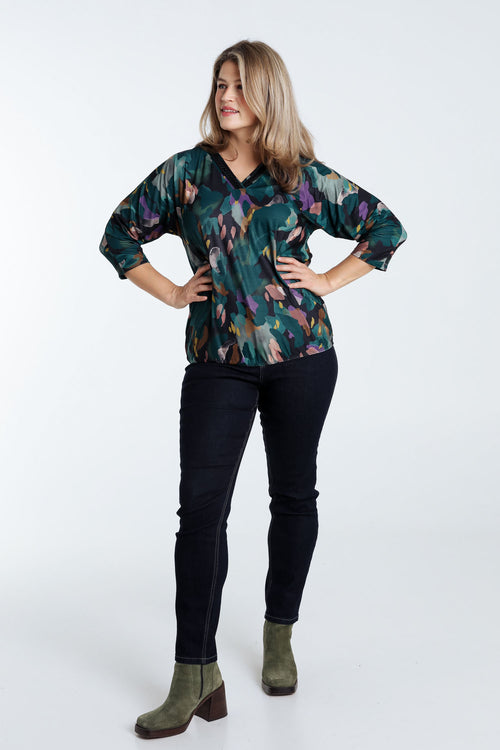 T-shirt met abstracte print en balbodem-Paprika-8