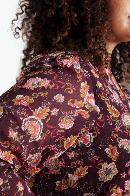 Blouse met ruches en bloemenprint en lurex-Paprika-6