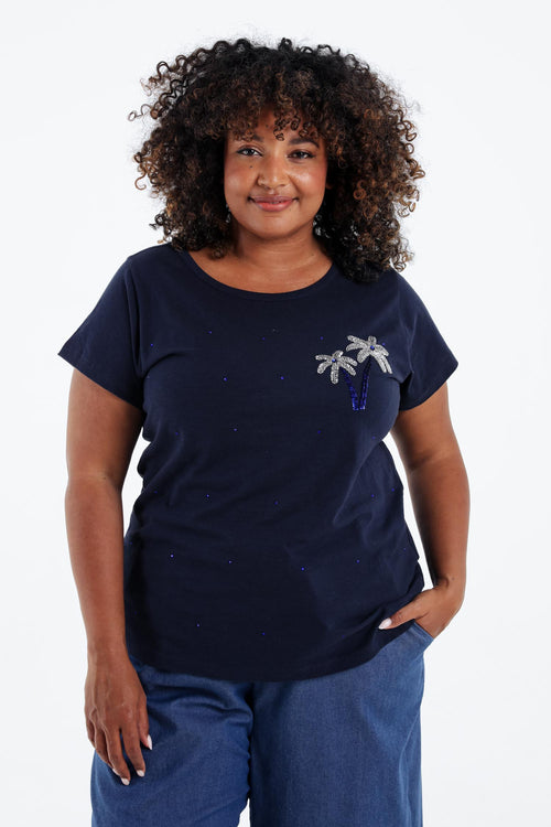 T-shirt van katoen met palmbomen in pailletten-Paprika-1