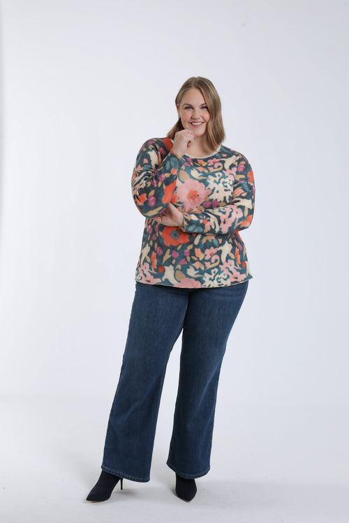 T-shirt van warme stof met bloemenprint-Paprika-6