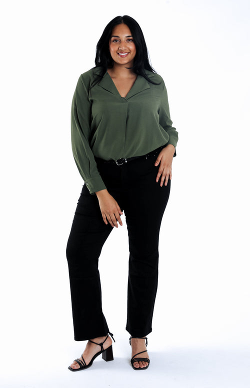 Blouse col revers unie-Paprika-7