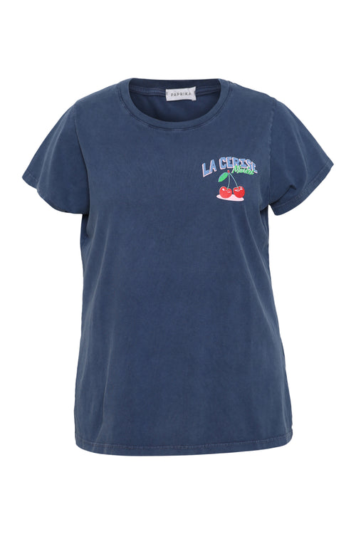 Katoenen T-shirt met kersenprint-Paprika-9