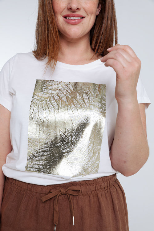 Katoenen T-shirt met folieprint-Paprika-4