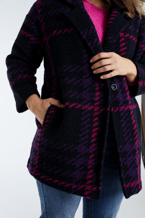 Manteau maille bouclette à carreaux-Paprika-6