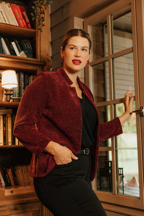 Veste jacquard bicolore avec lurex-Paprika-1
