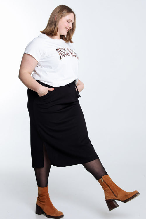Halflange effen fleece rok-Paprika-9