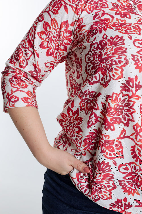  Geborduurd T-shirt met bloemenprint-Paprika-6