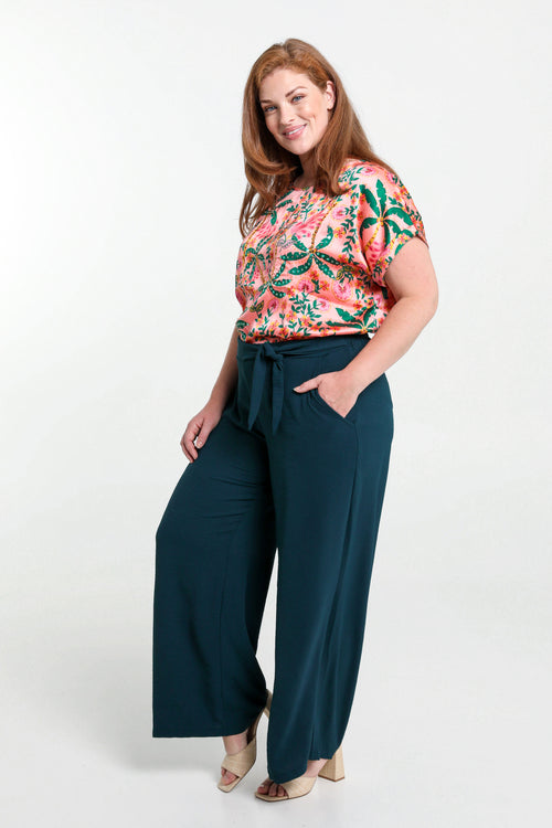 Losse, effen broek met geknoopte riem-Paprika-7