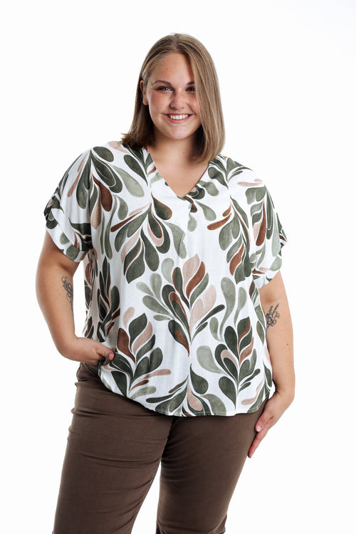Blouse van viscose met bladprint-Paprika-1