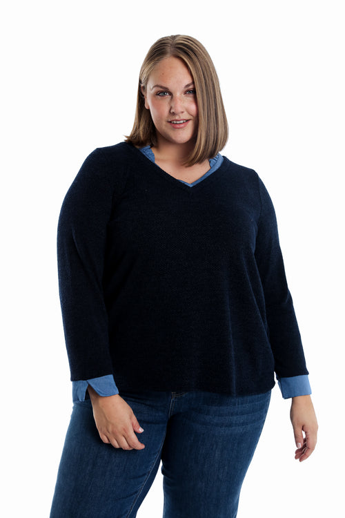 Trui 2-in-1 met effen blouse-Paprika-1