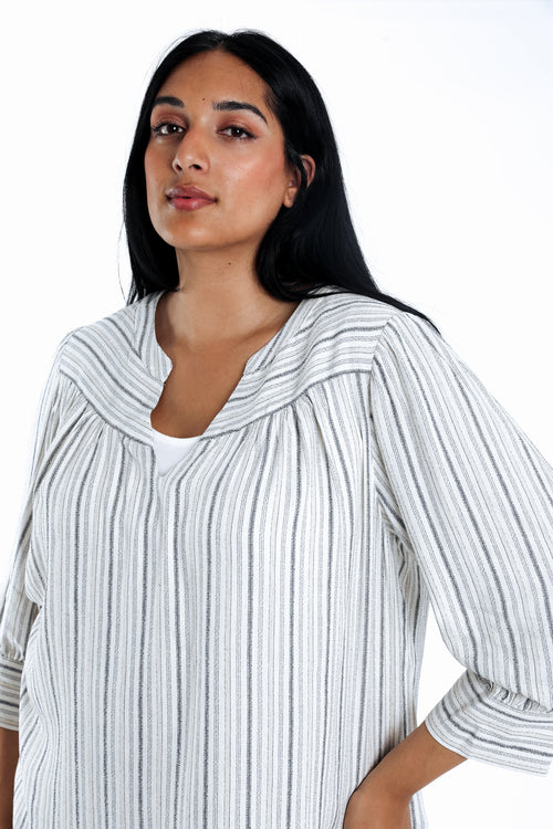 Gestreepte blouse van viscose en linnen-Paprika-3