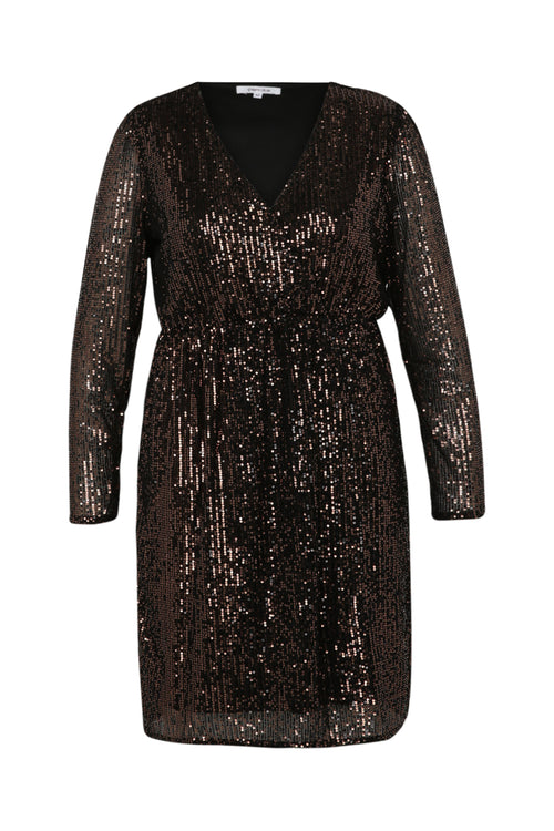 Jurk met pailletten en wikkelhals-Paprika-10