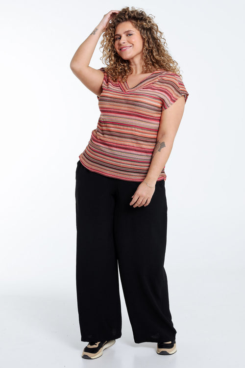 Gestreept kanten T-shirt-Paprika-9