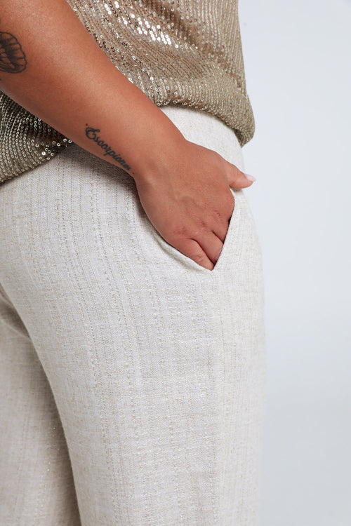 Linnen en viscose broek met lurexdetail-Paprika-3