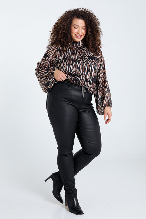 Slim gecoate jegging met fijne riem-Paprika-9