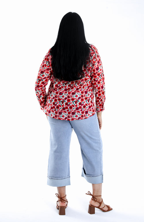 Blouse van katoen met klaproosprint-Paprika-2