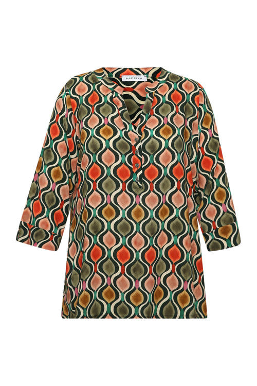 Blouse van viscose met grafische print-Paprika-1