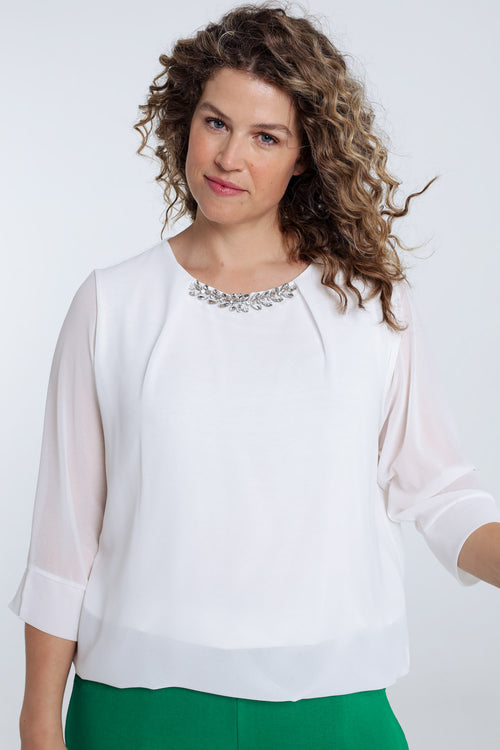 Effen blouse met sieraden-Paprika-1