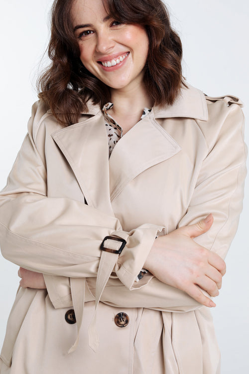 Halflange, effen trenchcoat met dubbele rij knopen-Paprika-5