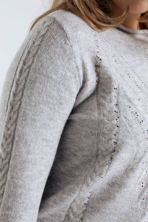 Effen trui met kabel- en strassdetails-Paprika-6