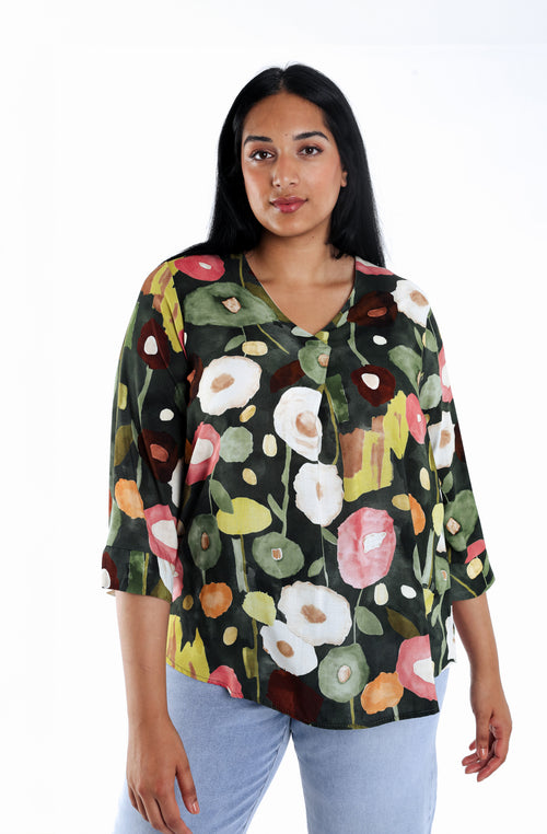 Blouse van viscose met klaproosprint-Paprika-1