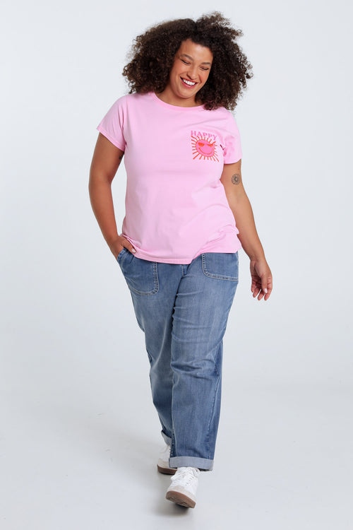 Effen katoenen T-shirt met zonafdruk-Paprika-8