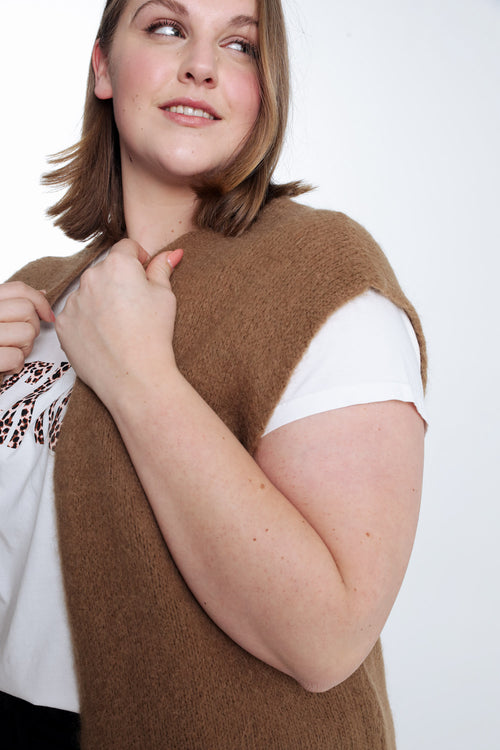 Effen mouwloos vest-Paprika-4