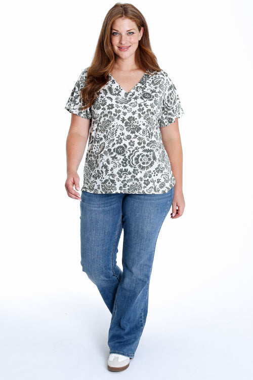 T-shirt van koele mesh met tweekleurige bloemenprint-Paprika-9
