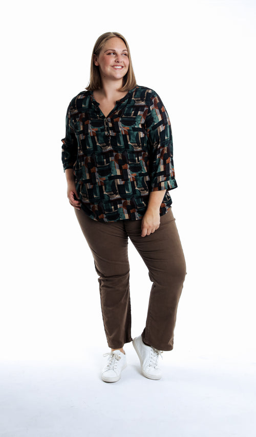 Blouse en viscoce imprimé graphique-Paprika-6