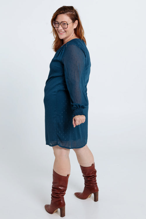 Korte, effen jurk met schouderuitsnijdingen-Paprika-2