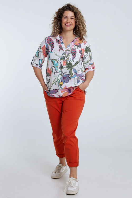 Blouse van katoenen mousseline met bloemenprint-Paprika-9